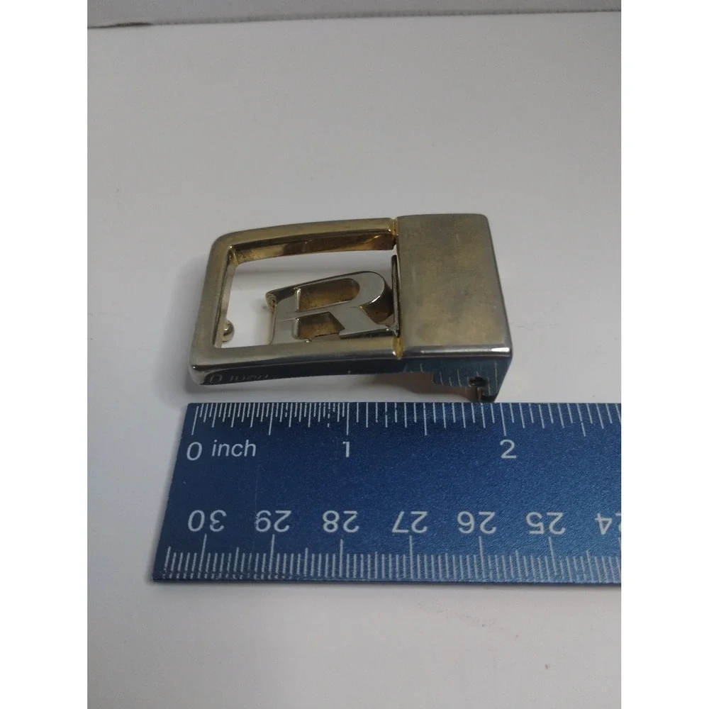 Vintage Two Tone Metal Letter R Initial Monogram Belt Buckle Silver Gold‎ Tone